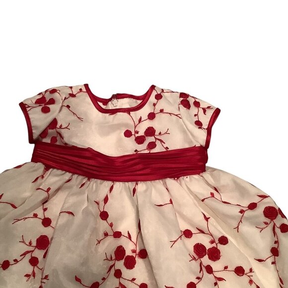 Bonnie Baby Dress White & Red Floral Embroidered Bow Back Size 3/6M - Picture 9 of 13